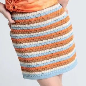Nordstrom Multicolor Striped Crochet Knit Retro High Waisted Mini Pencil Skirt S